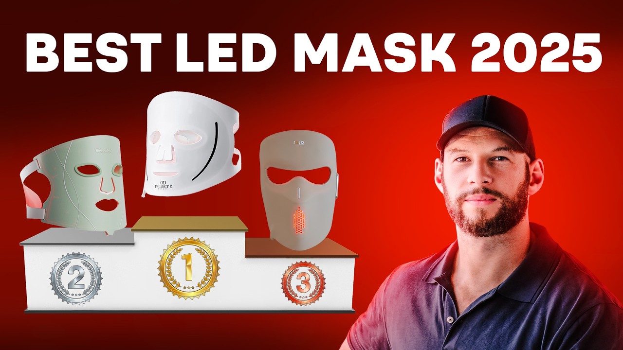 YouTube post by @LightTherapyInsiders for Qure Skincare. Caption reads: Best LED Mask in 2025 (I Test 28 Models).