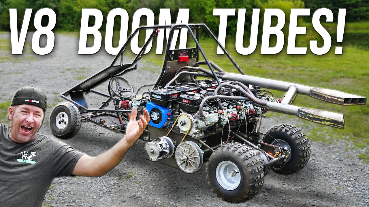 YouTube post by @CarsandCameras for Thrive Market. Caption reads: We Gave our V8 Go Kart a NASCAR Exhaust!.