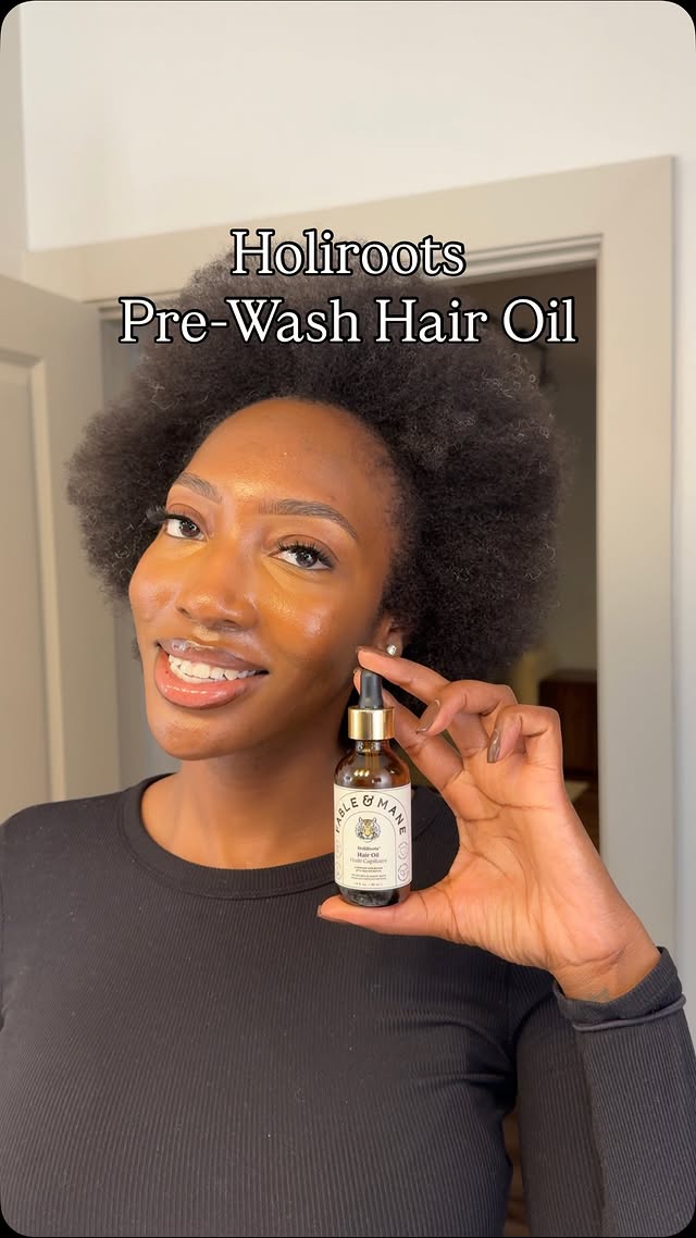 Instagram post by @allegiancetobeauty for Fable and Mane. Caption reads: [...] soft hair, and less breakage 🩵....