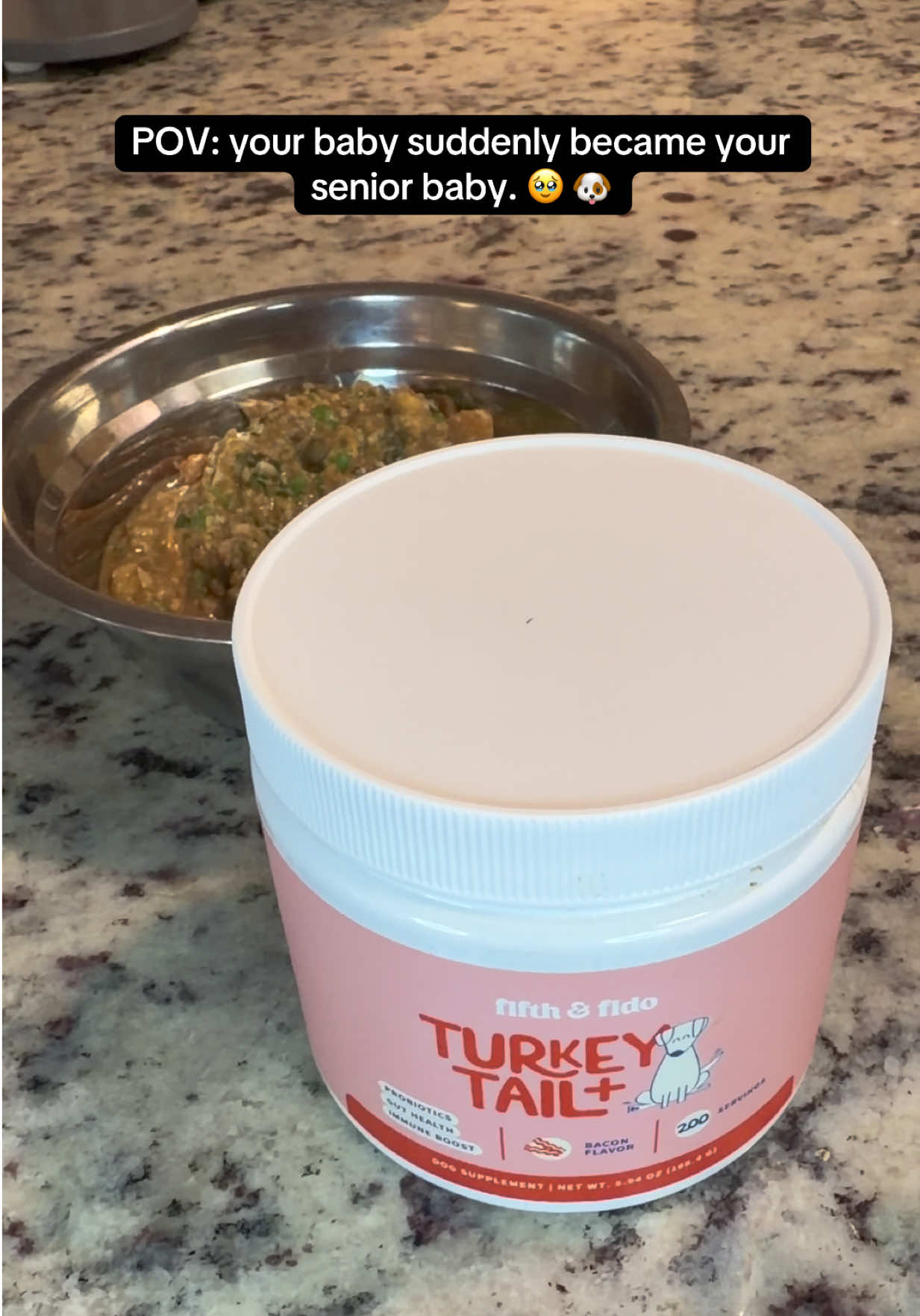 TikTok post by @alissabenabeauty for Fifth & Fido. Caption reads: [...] sprinkled right onto her food. 🐾 @Fifth &....