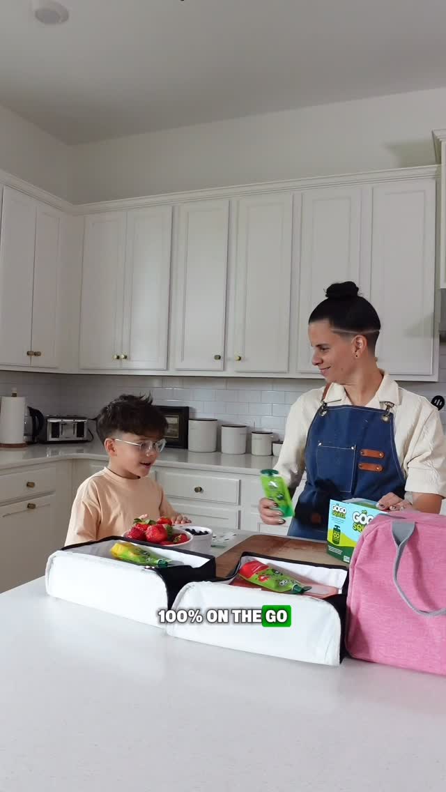 Instagram post by @team2moms for GoGo squeeZ. Caption reads: Back-to-school mornings are wild but @gogosqueez....