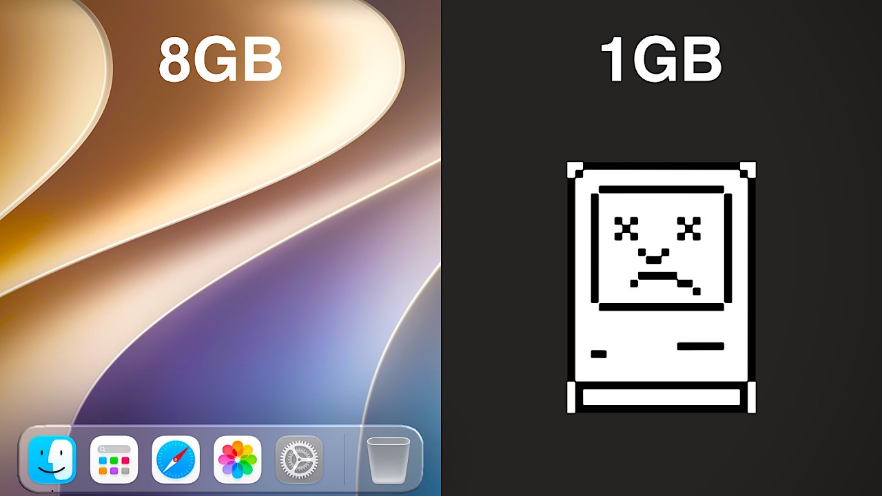 YouTube post by @datastream_yt for ExpressVPN. Caption reads: MacOS (Golden Gate), But the RAM Gets Lower and....