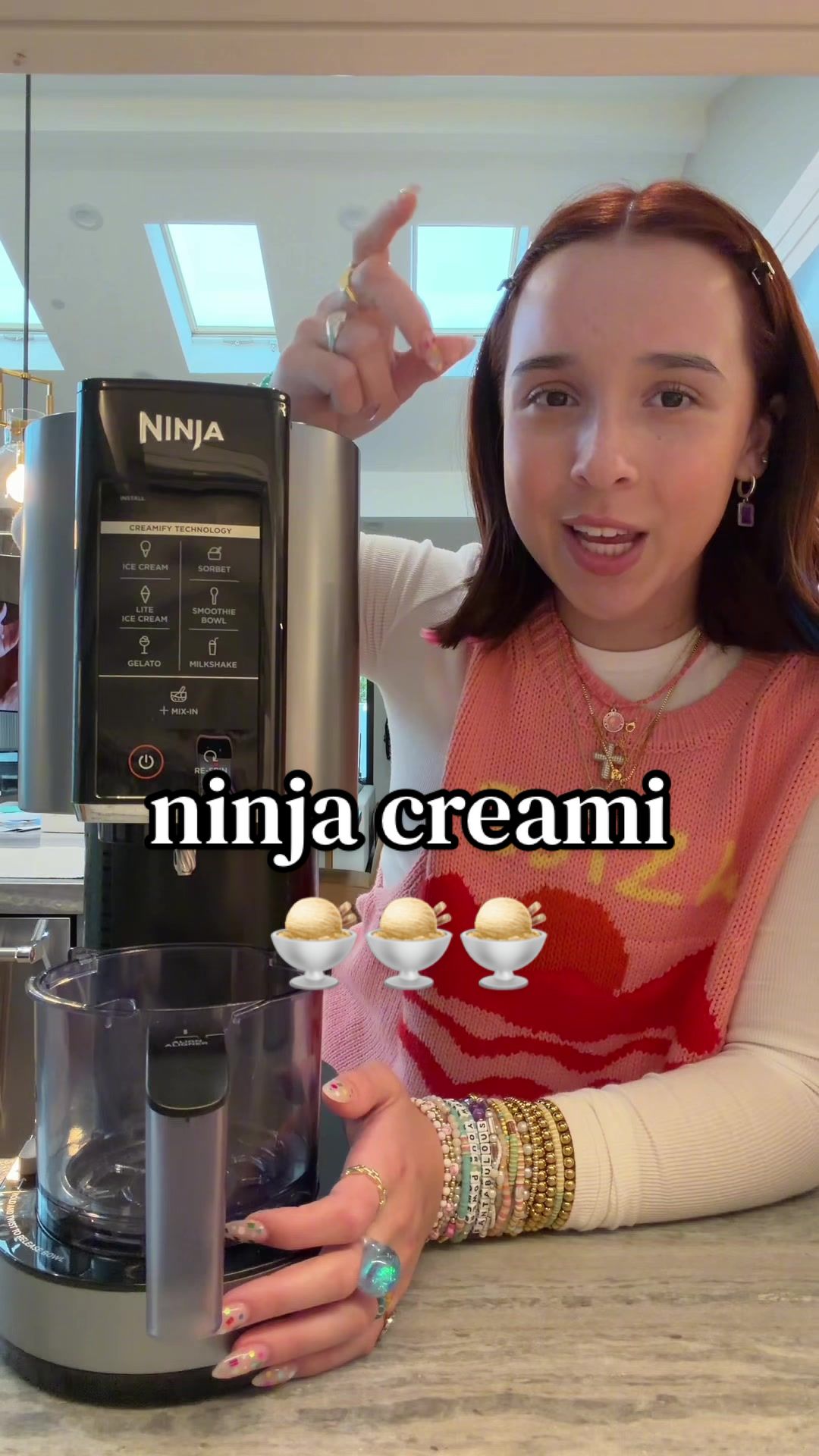 TikTok post by @lisi.shops for Ninja Kitchen. Caption reads: soooo yum!! 🍦🍦🍦 @Ninja Kitchen #ninja....
