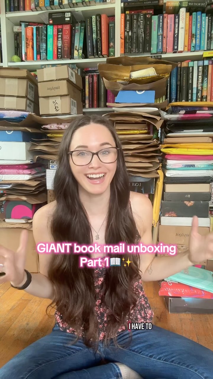 Instagram post by @bethanys_books11 for Wednesday Books. Caption reads: GIANT book mail unboxing, part 1! 📚✨ huge thank....