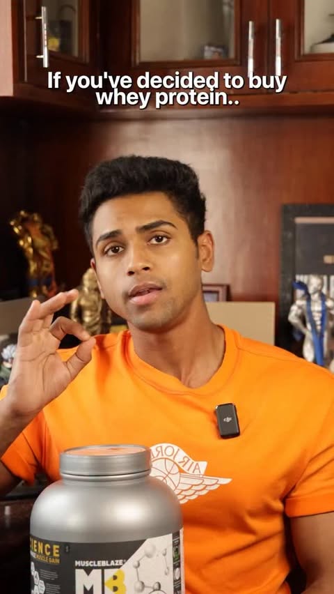 Instagram post by @santhosh_prem for MuscleBlaze. Caption reads: [...] your protein intake. Purchase your....