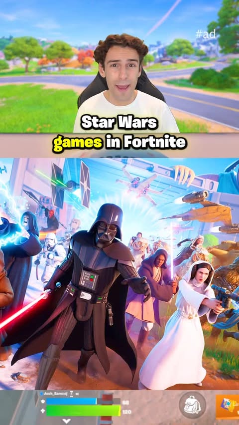 Instagram post by @joshsamsoj for Fortnite. Caption reads: #ad @fortnite Star Wars Games You NEED To Play....