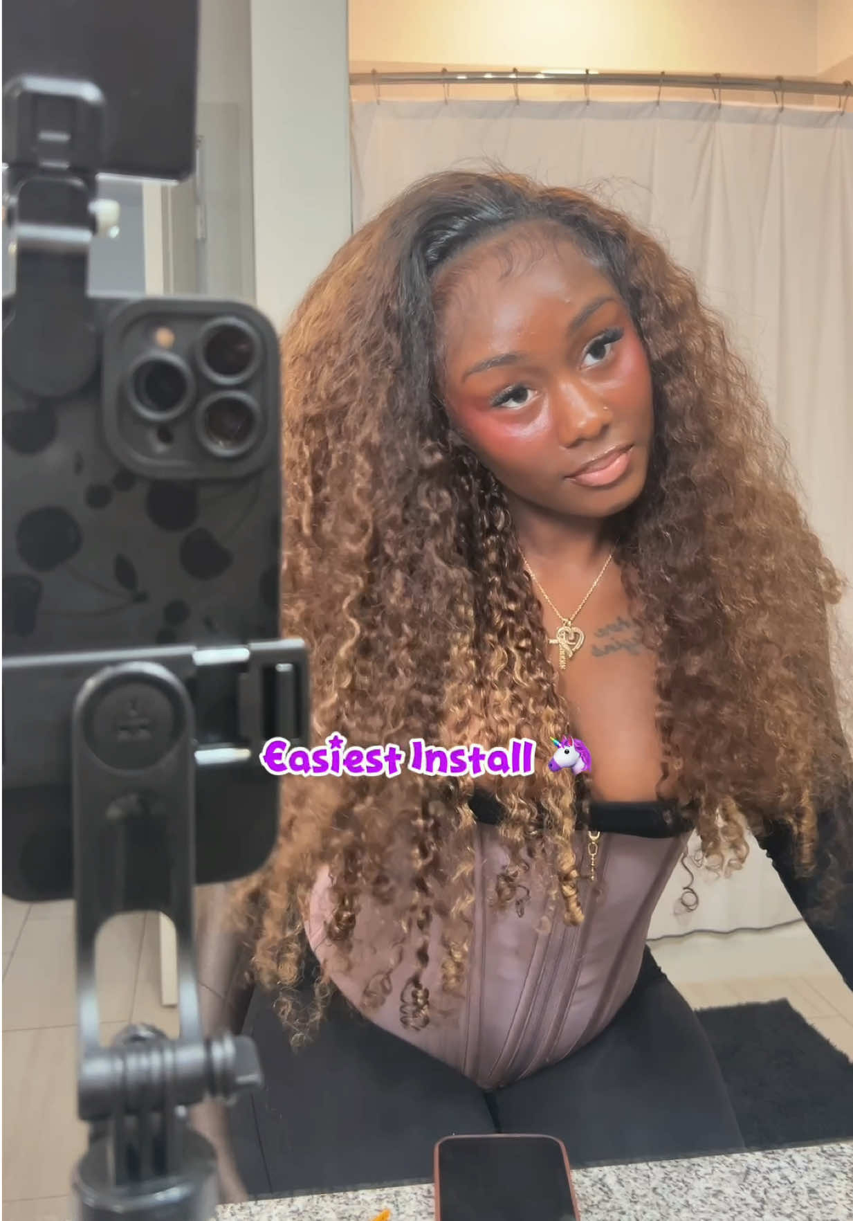 TikTok post by @thedollanaria for Cheetah Beauty Hair Shop. Caption reads: [...] The Perfect half Wig🫧🩷🩷 😍 @Cheetah....