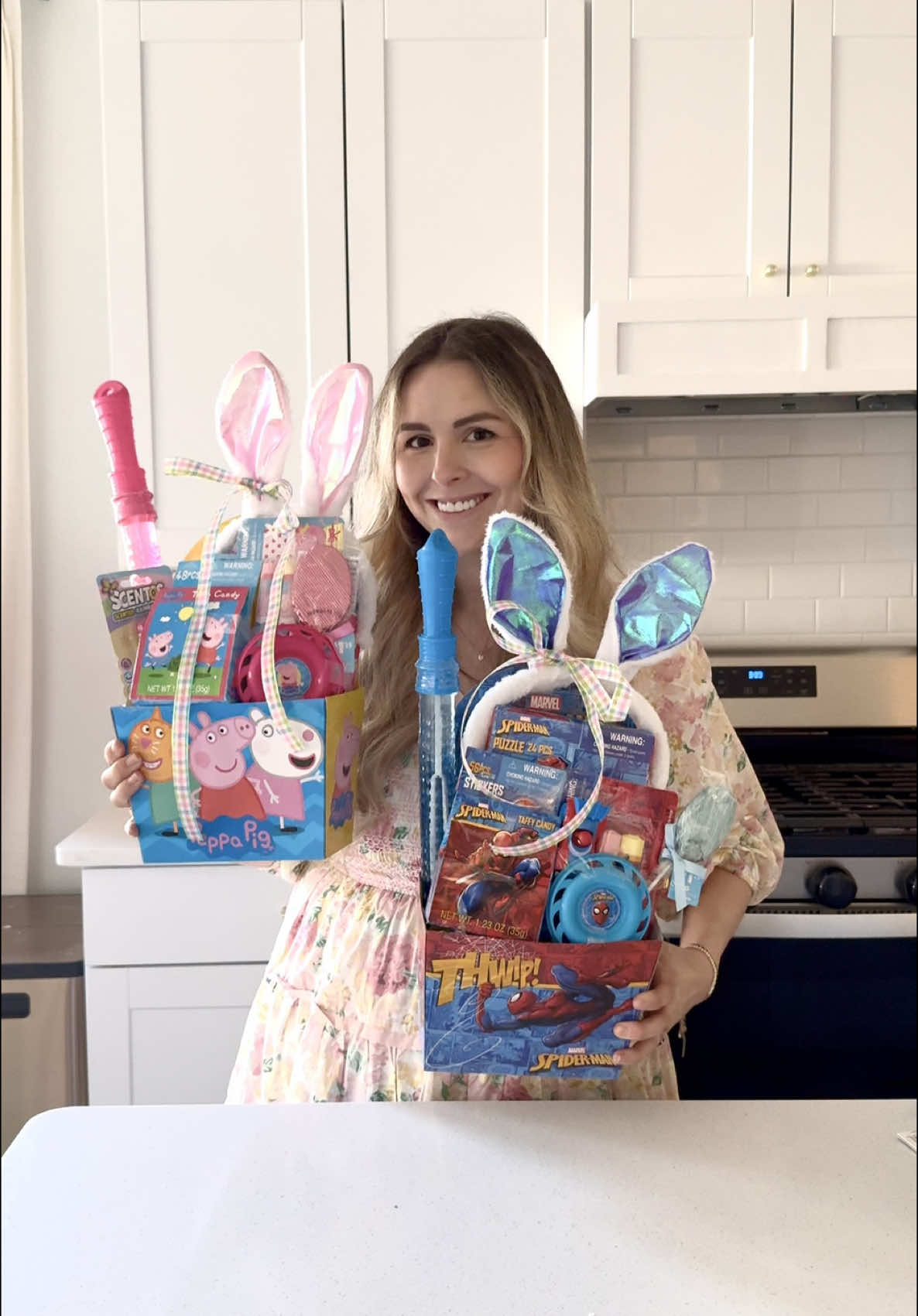 TikTok post by @sierralmiller for Family Dollar. Caption reads: #ad Easter baskets made easy thanks to @Family....