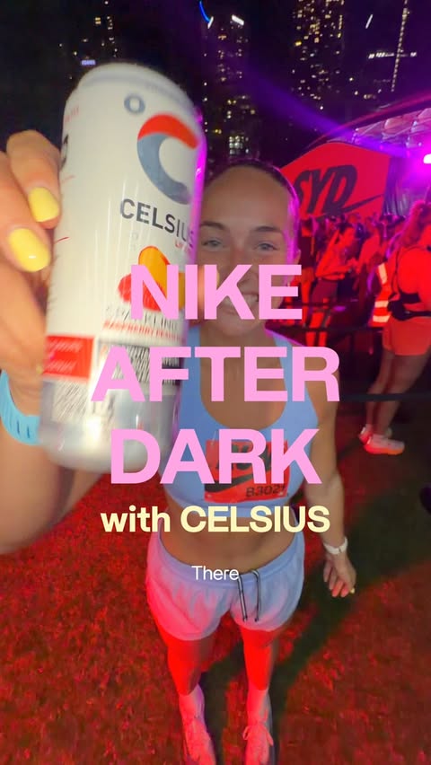 Instagram post by @madisonobriennn for CELSIUS Energy Drink. Caption reads: Nike After Dark Half Marathon with the team....