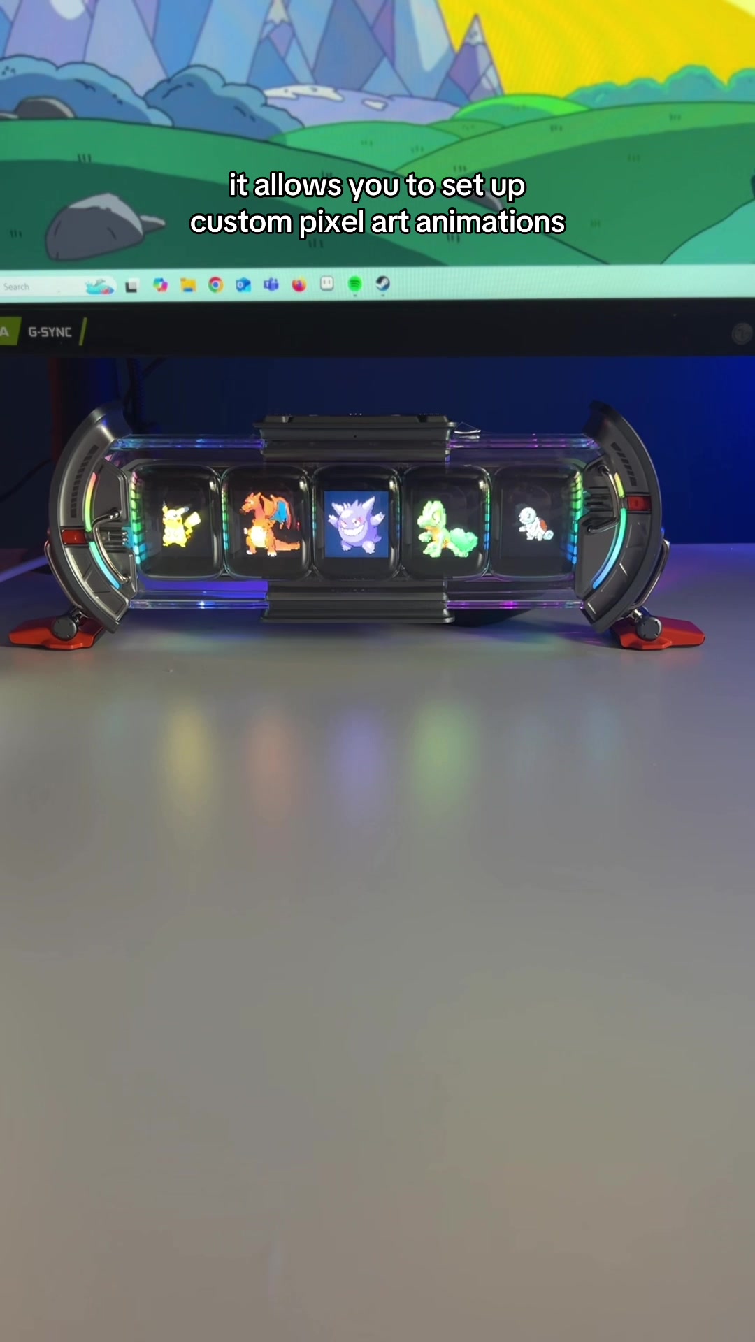 TikTok post by @masterchiefin12 for Divoom. Caption reads: #divoom #timesgate #pixelart #desksetup [...].