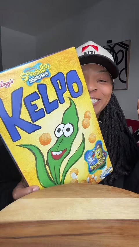 Instagram post by @munchwithdes for Kellogg's. Caption reads: Trying the NEW! SpongeBob Kelpo Cereal + Crocs....