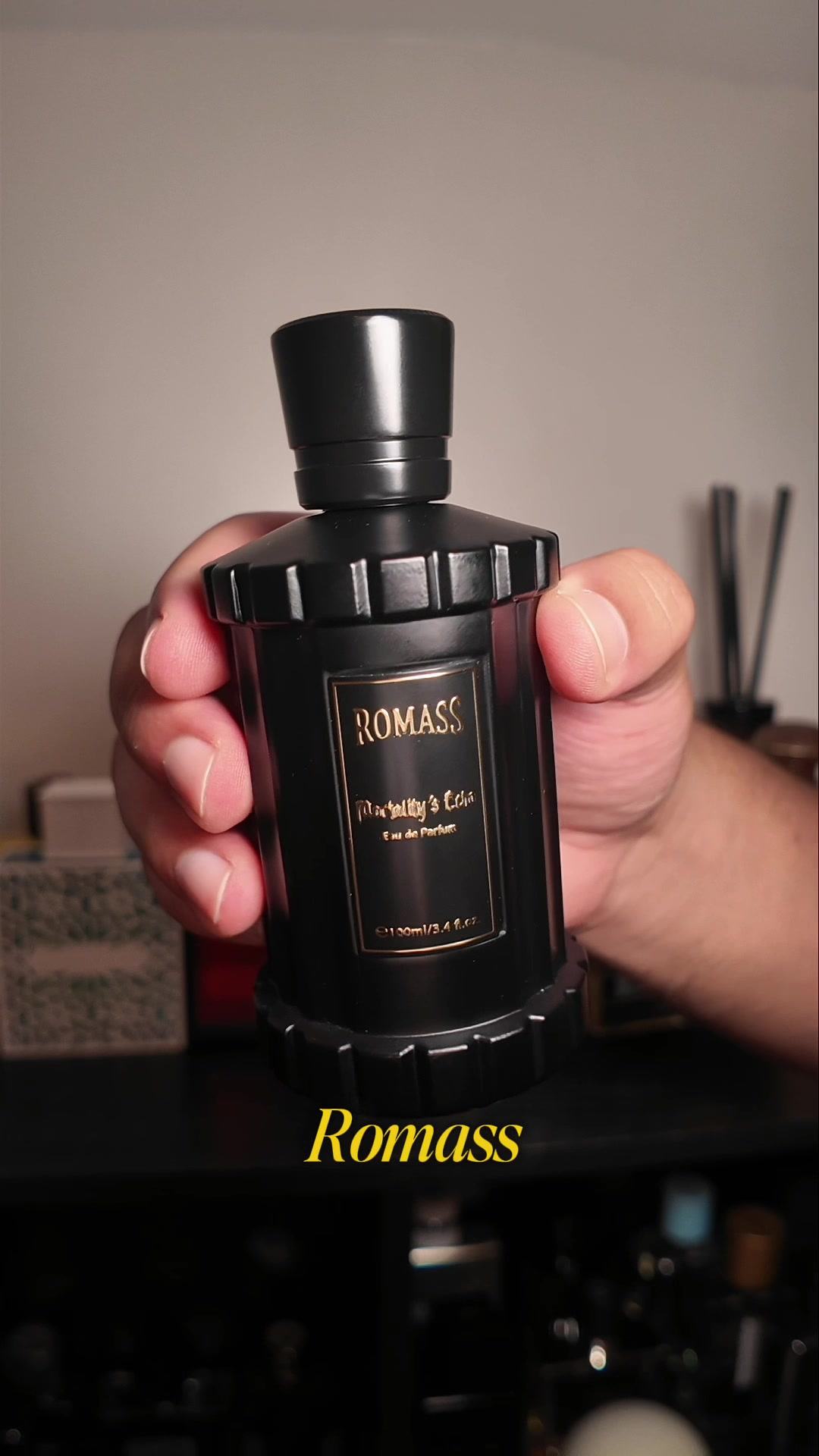 TikTok post by @fueledbyfragrances for Romass. Caption reads: #fyp #nichefragrance #fragrancetok #romass....