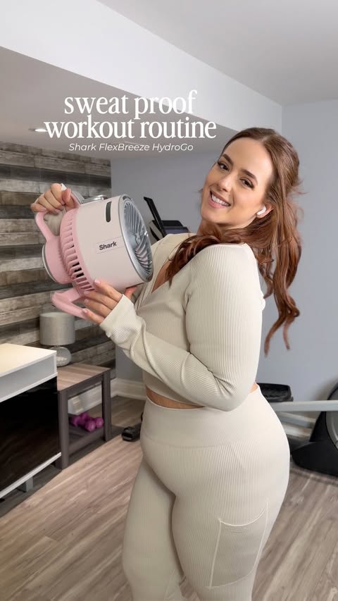 Instagram post by @oliviasworld95 for Shark Clean. Caption reads: #SharkPartner my sweat-proof workout routine just....