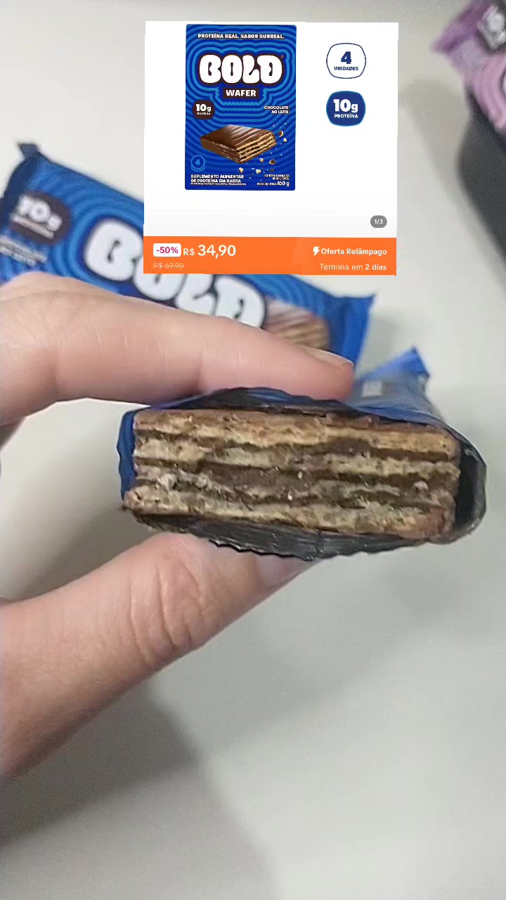 TikTok post by @srsprodutosonline for BOLD SNACKS. Caption reads: [...] #fitness #wafer #creator @BOLD SNACKS.