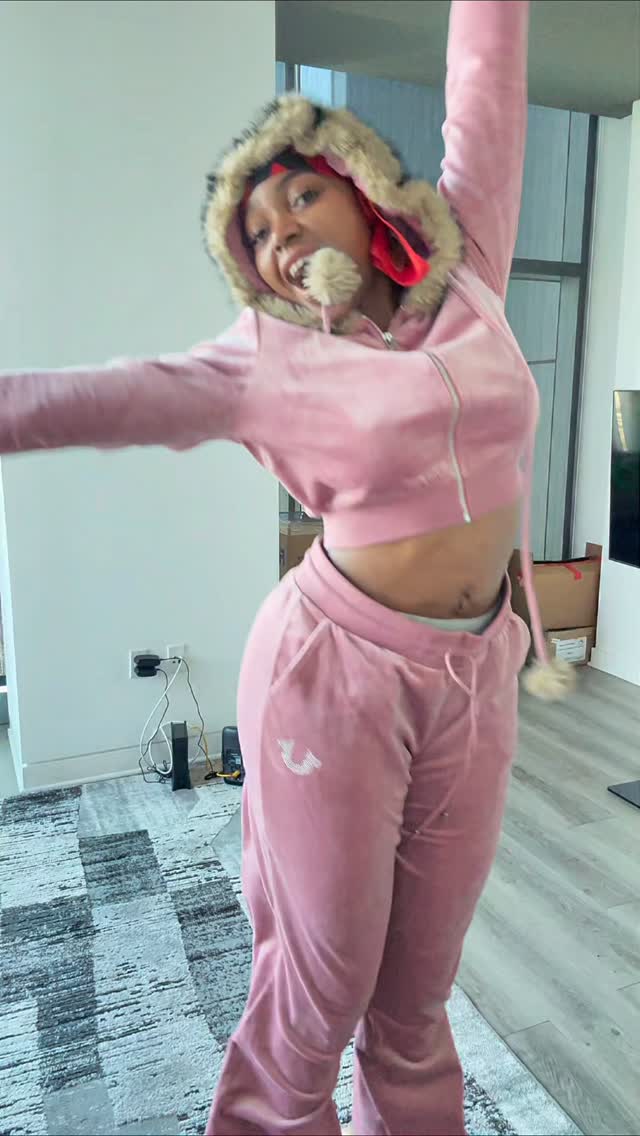 Instagram post by @its_theresajae for True Religion. Caption reads: Good morning , from me to you in my fav jogger set....