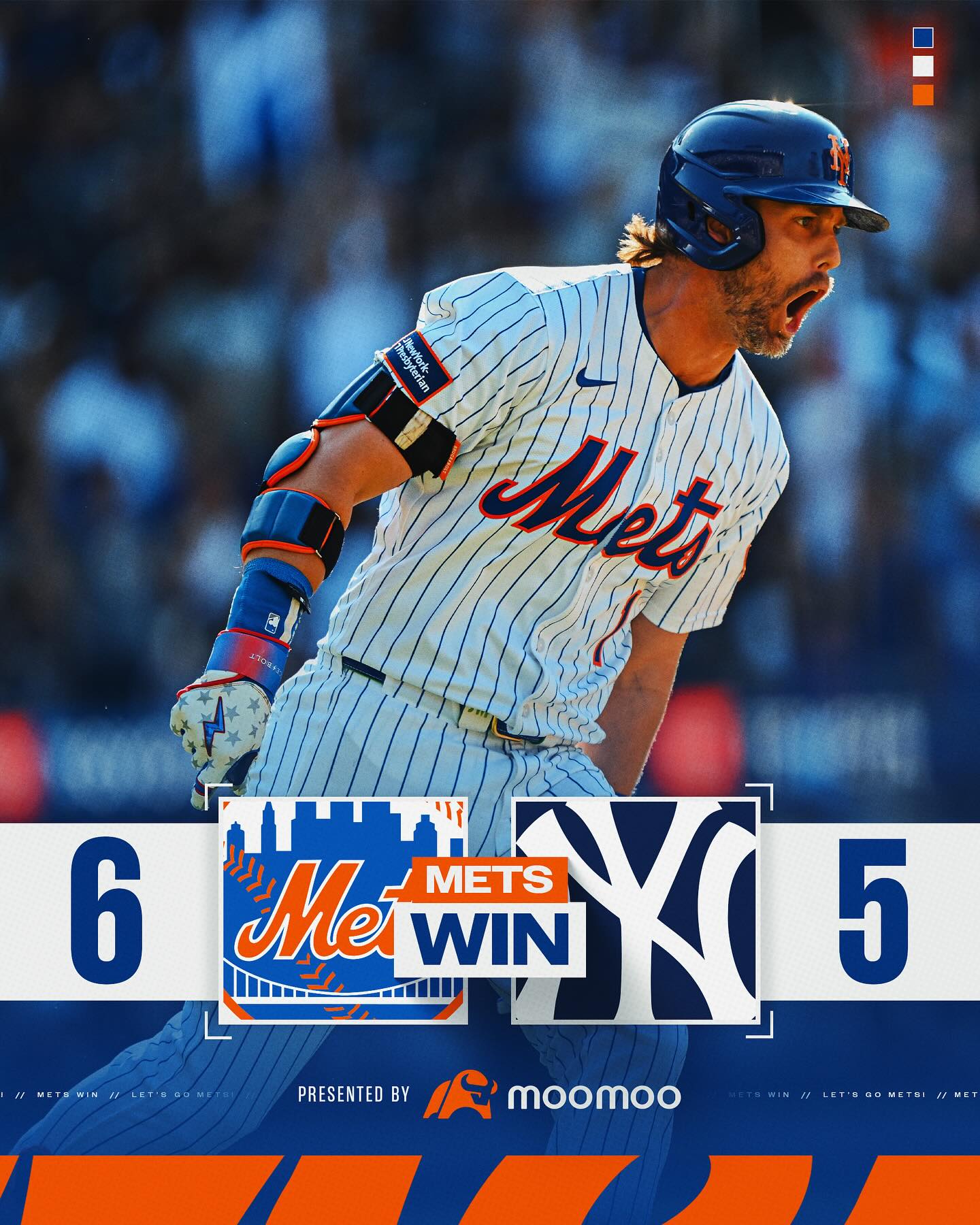 Instagram post by @losmets for moomoo. Caption reads: THAT’S A DUB! 🇺🇸 #MetsWin #LGM.