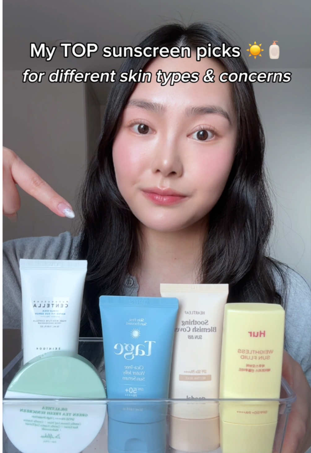TikTok post by @jasmineflowerable for Goodal USA. Caption reads: [...] Hyalu-Cica Water-Fit Sun Serum @goodal USA....