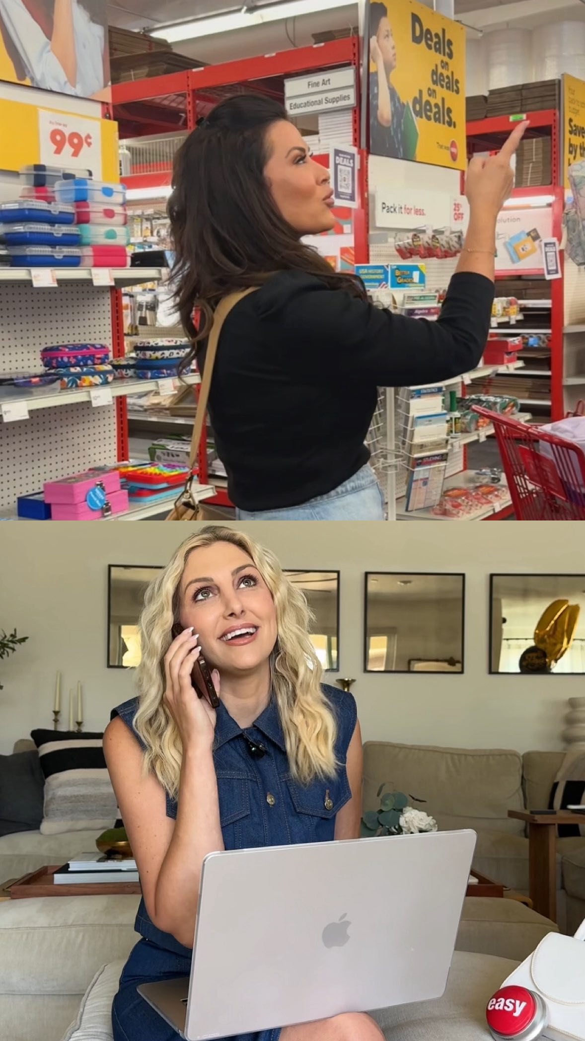 Instagram post by @ginakirschenheiter for Staples. Caption reads: Sometimes we can really push each other’s buttons…....