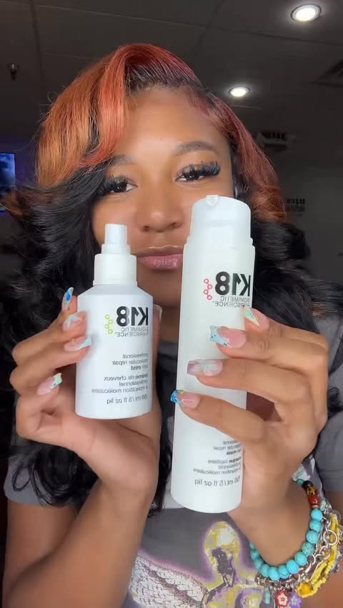 Instagram post by @hii_its_ki for K18 Hair. Caption reads: @k18hair girlie for life!🤞🏽🫶🏽 #hiikihair #k18....