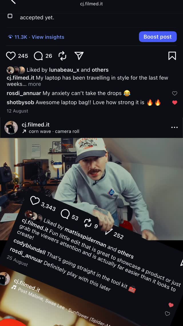 Instagram post by @cj.filmed.it for ReelsApp. Caption reads: [...] do it!

1️⃣ Start by downloading the....