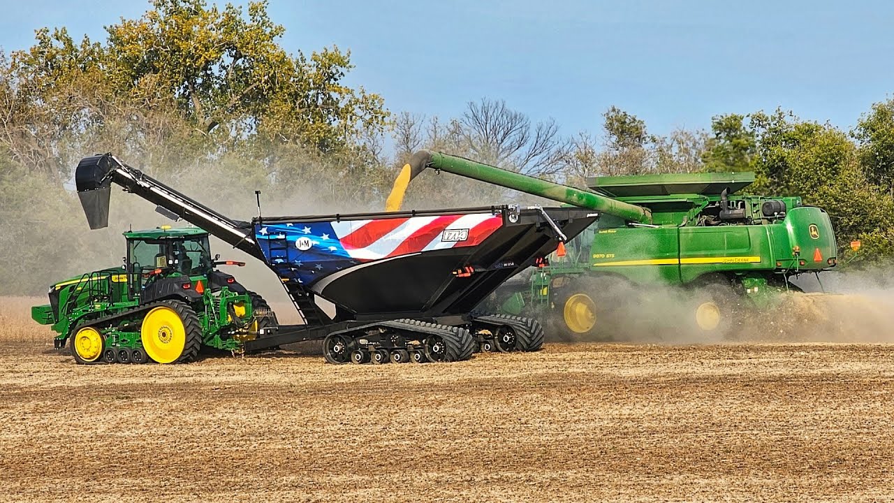 YouTube post by @MillennialFarmer for Yankum. Caption reads: First Day of Soybean Harvest... And It’s a Mess....