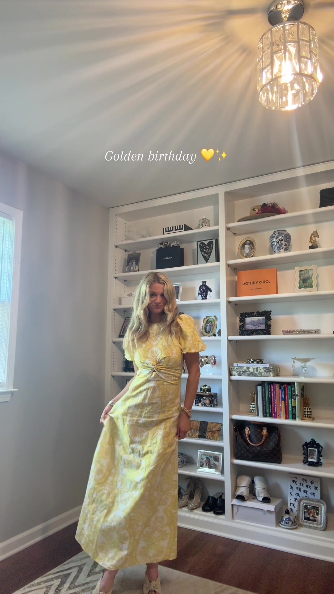 TikTok post by @sammiklinger for Rent the Runway. Caption reads: 27 on the 27th! 💛 #goldenbirthday #yellowdress....