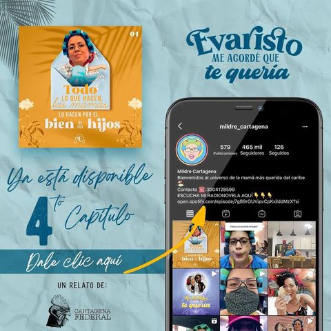 Instagram post by @mildre_cartagena for Cartagena Federal. Caption reads: Mis hijos vayan corriendo al link de mi perfil....