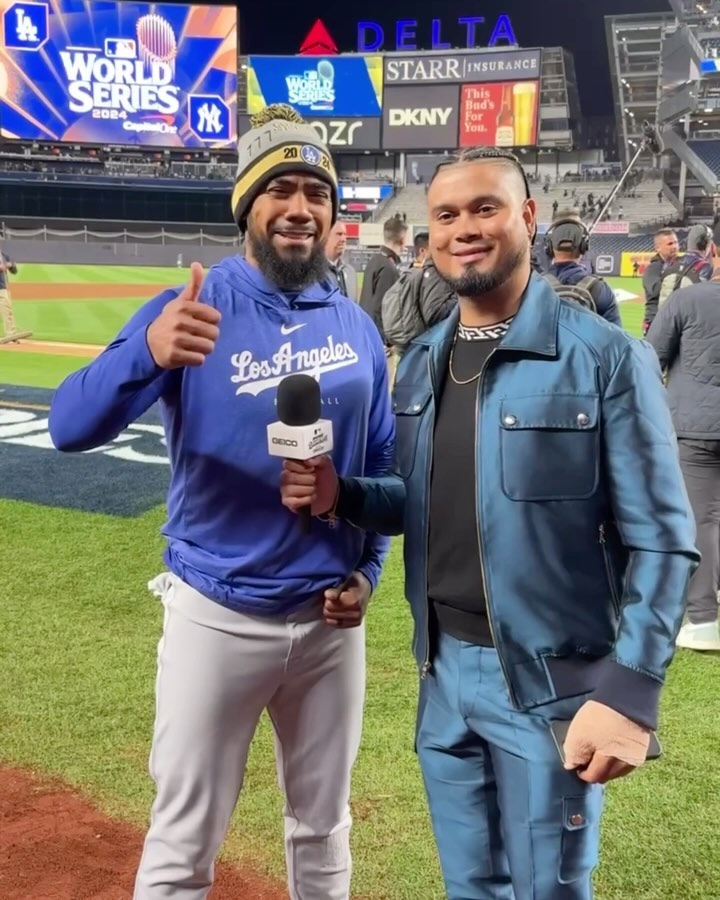 Instagram post by @arraezluis for Geico. Caption reads: ¡Luis Arráez en entrevista con Teoscar Hernández!....