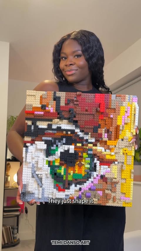 Instagram post by @temi_danso for LEGO. Caption reads: [...] my tiny gouache painting using only LEGO....
