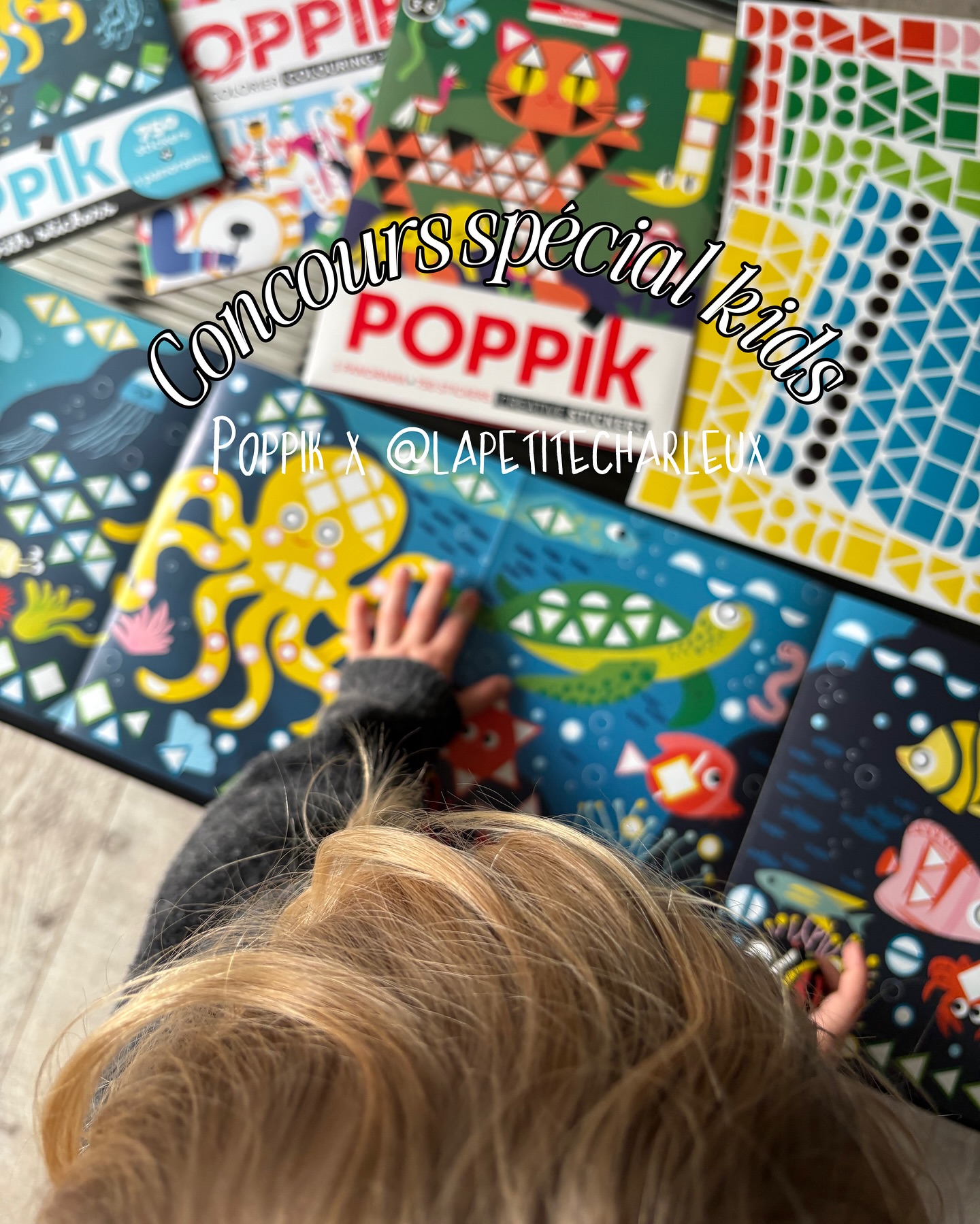 Instagram post by @lapetitecharleux for FeedGood. Caption reads: Concours @poppik.stickers pour les enfants !....