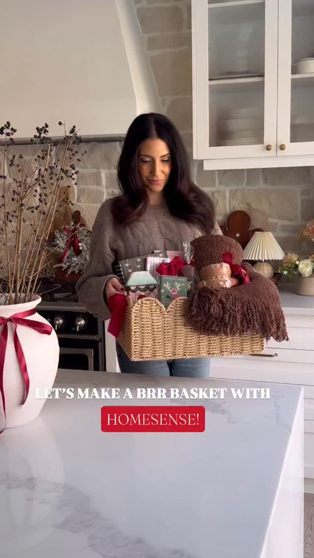 Instagram post by @natspencer for HomeSense. Caption reads: #AD Let’s put together a BRR Basket for my bestie....
