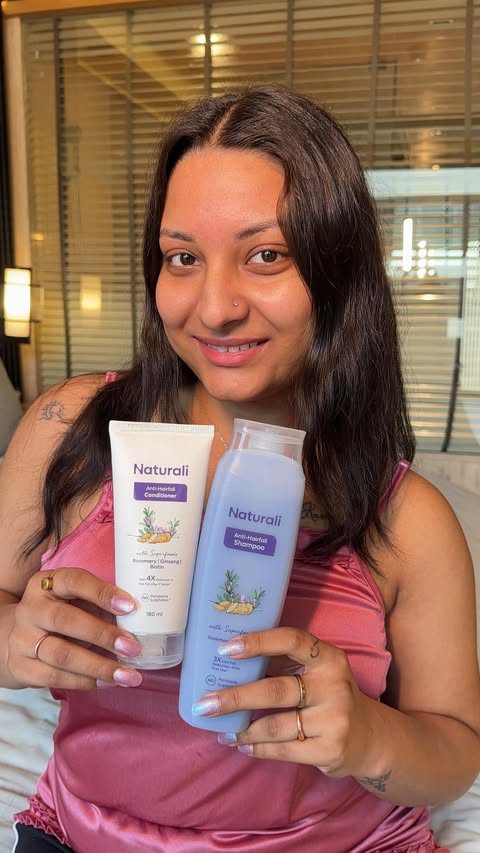 Instagram post by @menika.ugc for Naturali. Caption reads: [...] of this ultimate hair care routine by....