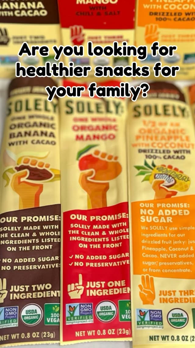 Instagram post by @adalynandmom for Solely. Caption reads: #gifted @solelyfruit has the perfect snack for on....