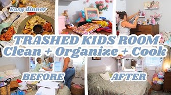YouTube post by @marieloveasbury for PartnerBoost. Caption reads: TRASHED KIDS ROOM CLEAN AND ORGANIZE | CLEANING....