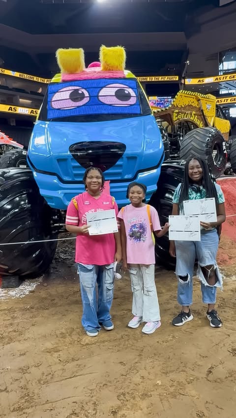 Instagram post by @girlbossmommie_x3 for Monster Jam. Caption reads: #HOSTED @monsterjam 🏁💥 Monster Jam Pit Party was....