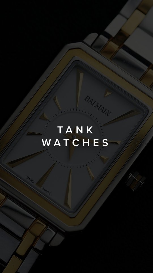 Instagram post by @helioswatches for Balmain. Caption reads: Geometry meets grace in every rectangular....