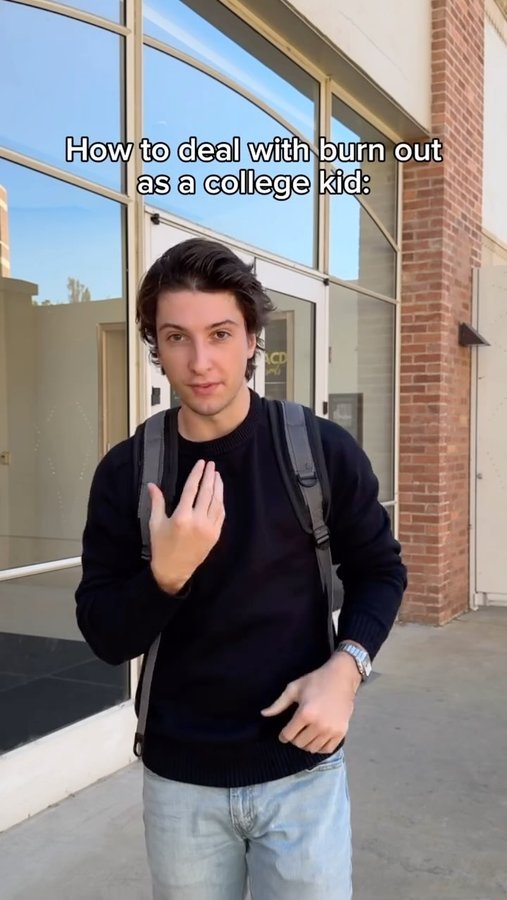 Instagram post by @mackharrisonn for Visible. Caption reads: How to deal with burn-out in college, with....