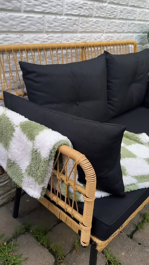 Instagram post by @american.ladybug for Yitahome. Caption reads: Cozy patio moments made easy with this....