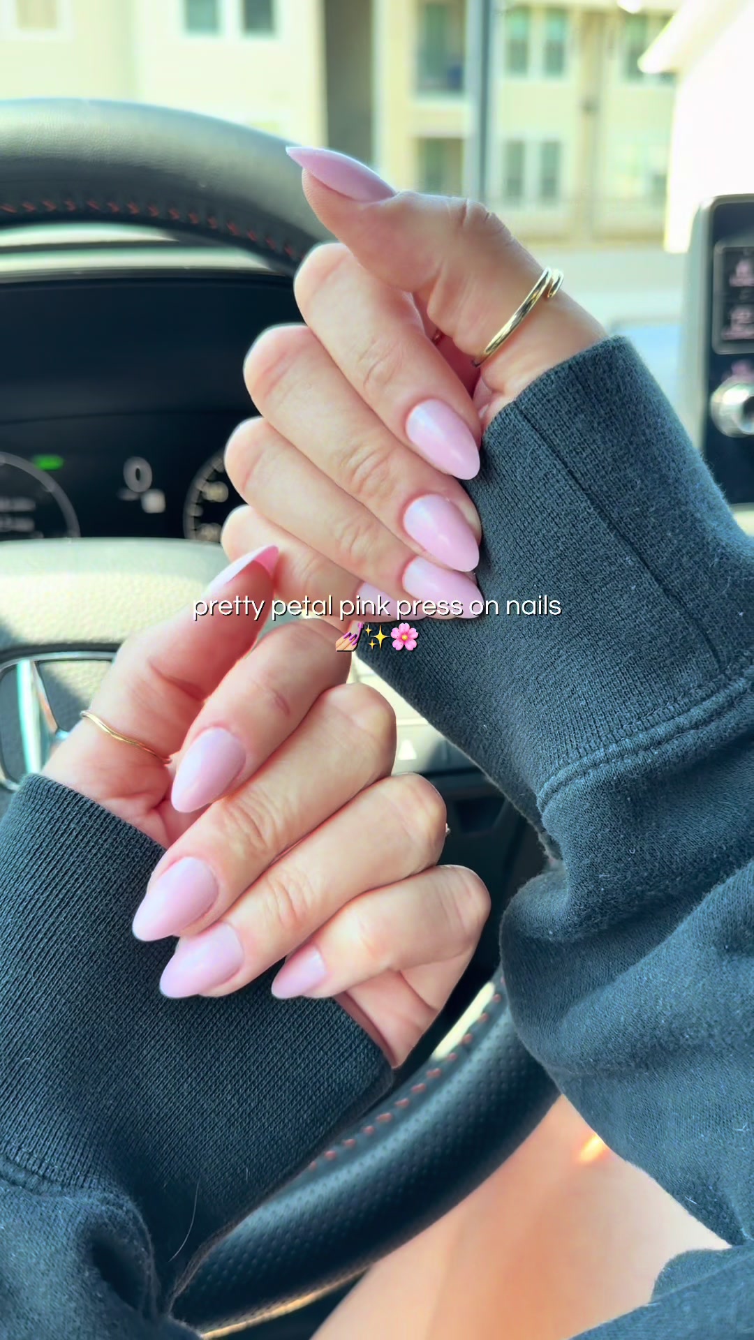 TikTok post by @shopfindsbyrosie for Nailboo. Caption reads: [...] #pinknails #almondnails #nailsoftiktok....
