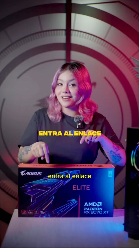 Instagram post by @luciaweird for AORUS. Caption reads: [...] 2026 👉 Más info aquí: @urgame_by_amd....