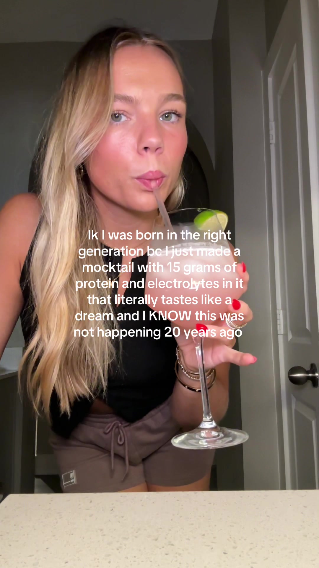 TikTok post by @leahmstapleton for Arrae. Caption reads: [...] #wellness #protein #mocktail #arrae....