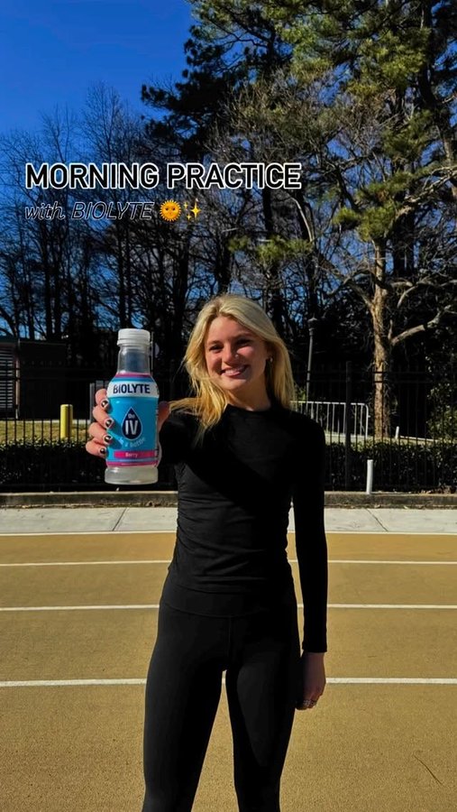 Instagram post by @stellachambless for BIOLYTE. Caption reads: Come to practice with my fav and me, @drinkbiolyte....