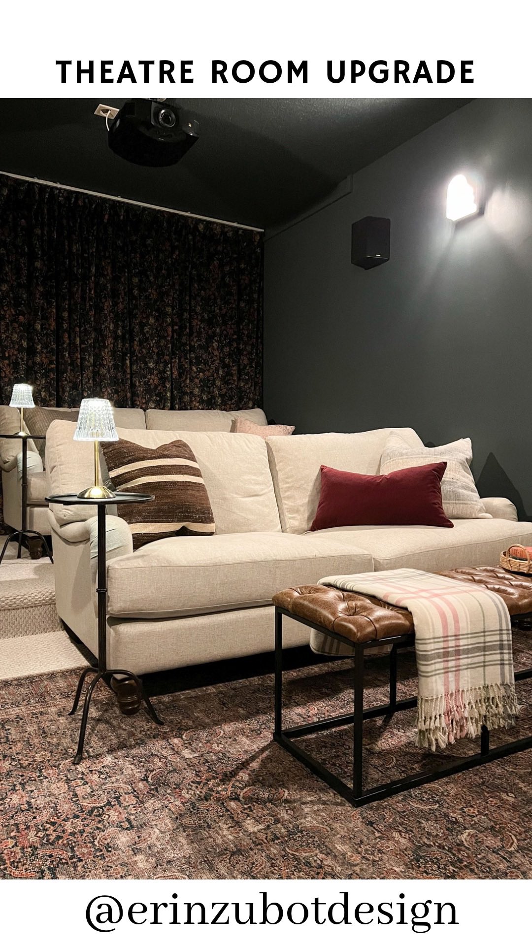 Instagram post by @erinzubotdesign for Awol Vision. Caption reads: #AD A theatre room that doesn’t have good....