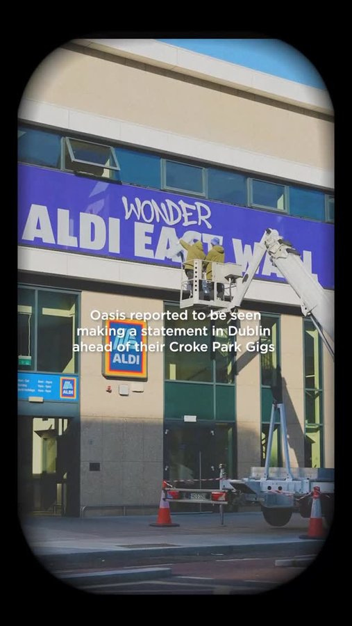 Instagram post by @tadhg_fleming for Aldi UK. Caption reads: ❌ 𝙴̶𝚊̶𝚜̶𝚝̶ ̶𝚆̶𝚊̶𝚕̶𝚕̶ ✅ Wonder Wall,....