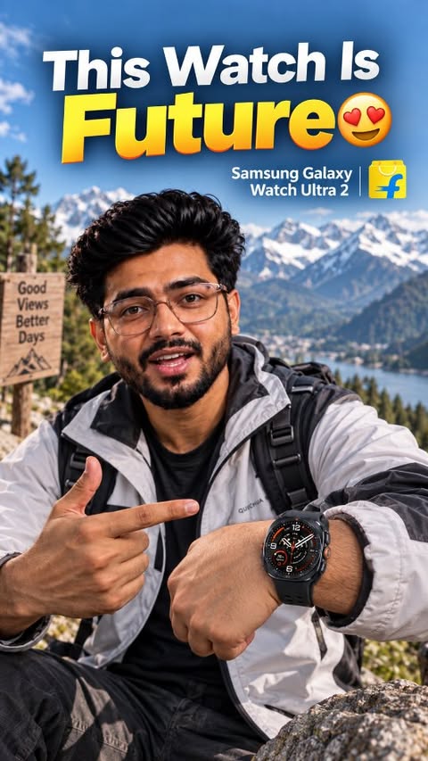 Instagram post by @gyan.monkey for Samsung #withGalaxy. Caption reads: THIS IS AN ADVENTURE WATCH! 🏔️⌚🔥 Samsung Galaxy....