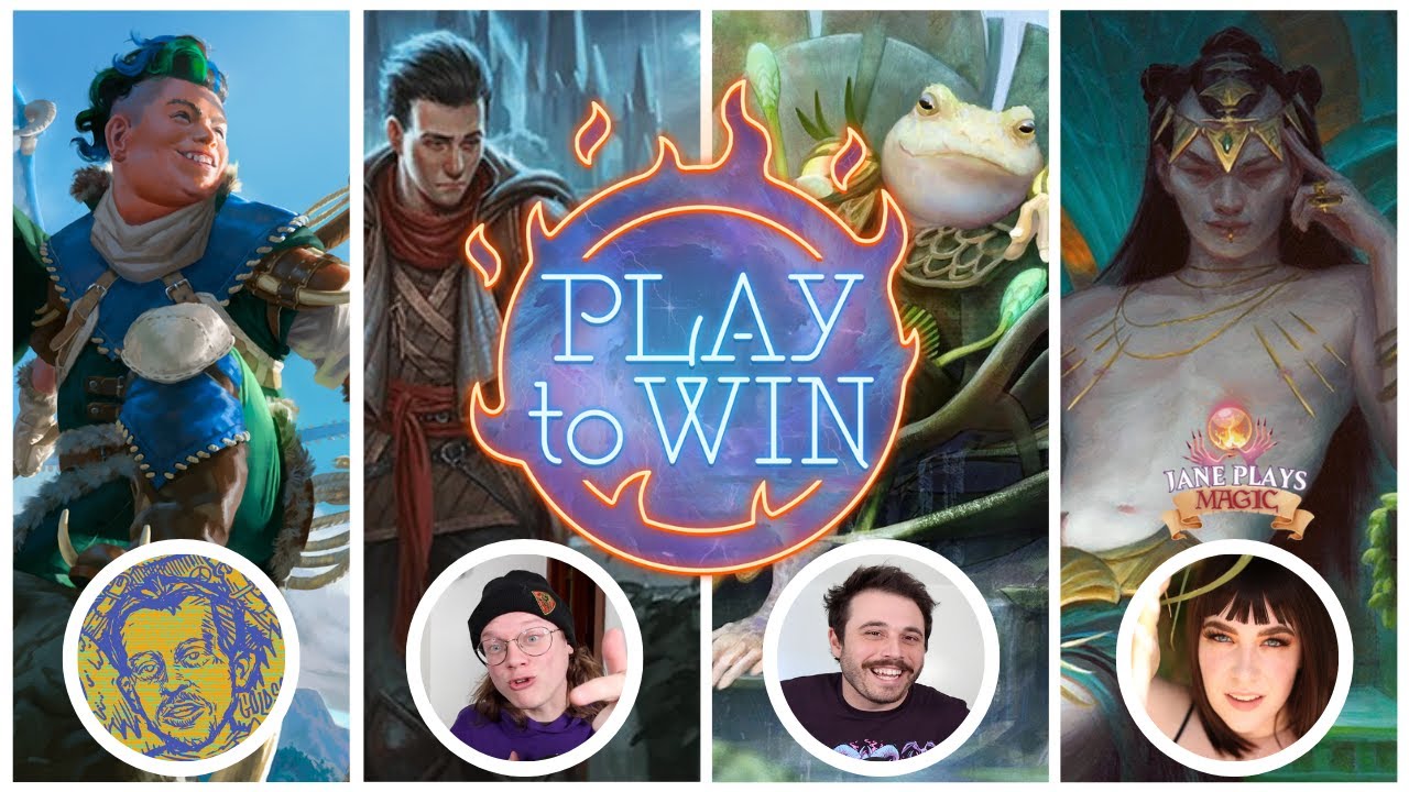 YouTube post by @PlaytoWinMTG for Dragon Shield. Caption reads: JANE PLAYS MAGIC WITH PLAY TO WIN - KINNAN vs RAL....