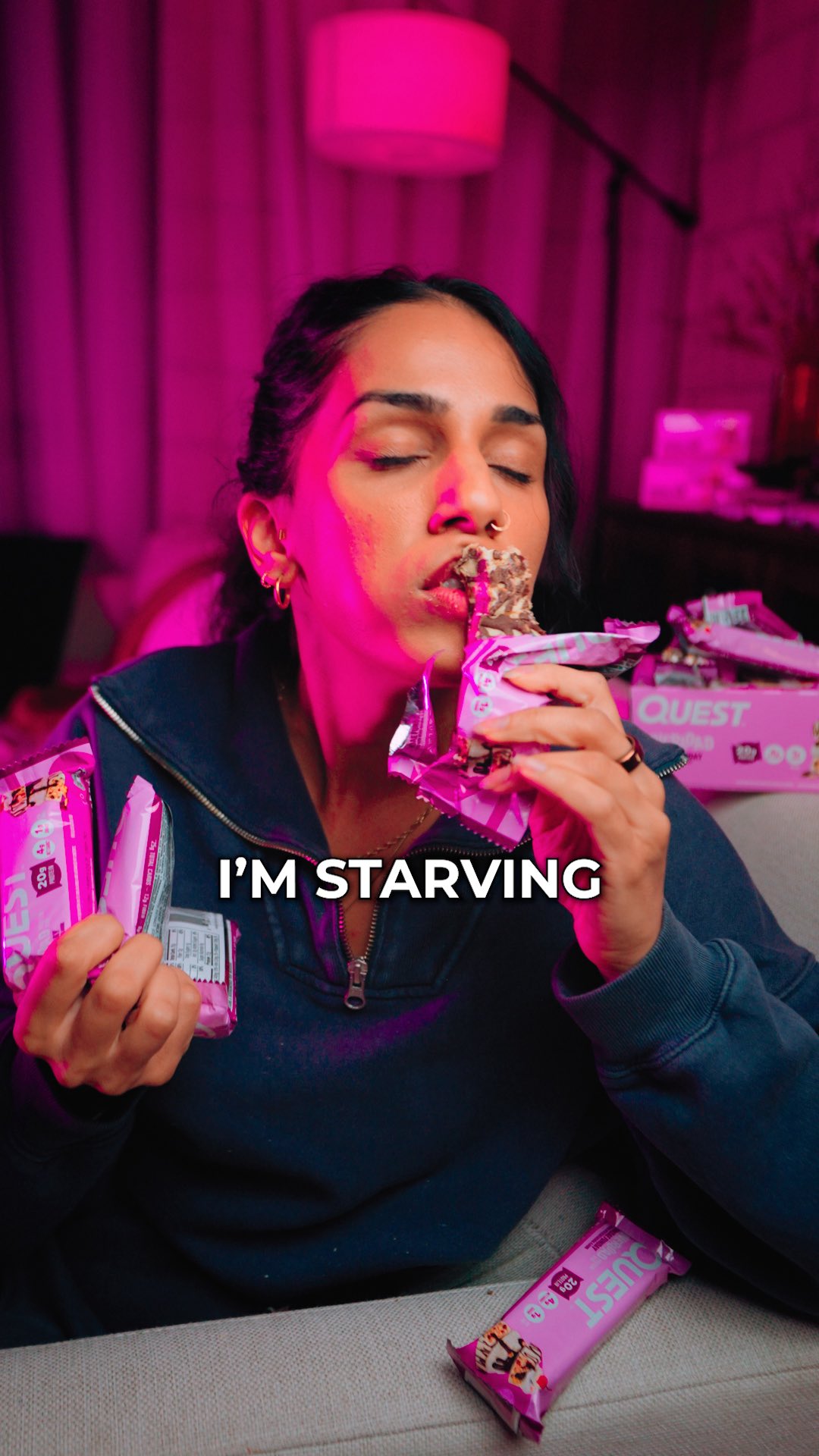 Instagram post by @sincerelyxjaz for Quest Nutrition. Caption reads: Don’t judge me😅 @questnutrition #questsuccumb....