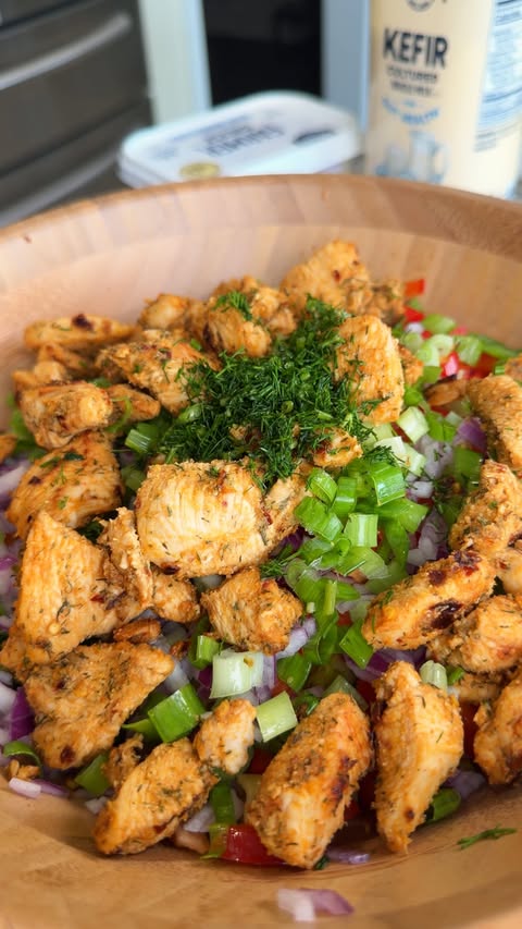 Instagram post by @amateurprochef for Lifeway Foods. Caption reads: Dill Pickle Chicken Pasta Salad 🤤 Creamy, tangy,....