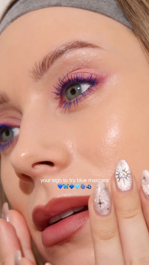 Instagram post by @babydewyou for Fenty Beauty. Caption reads: Electric blue mascara tutorial 
Fenty Beauty Hella....