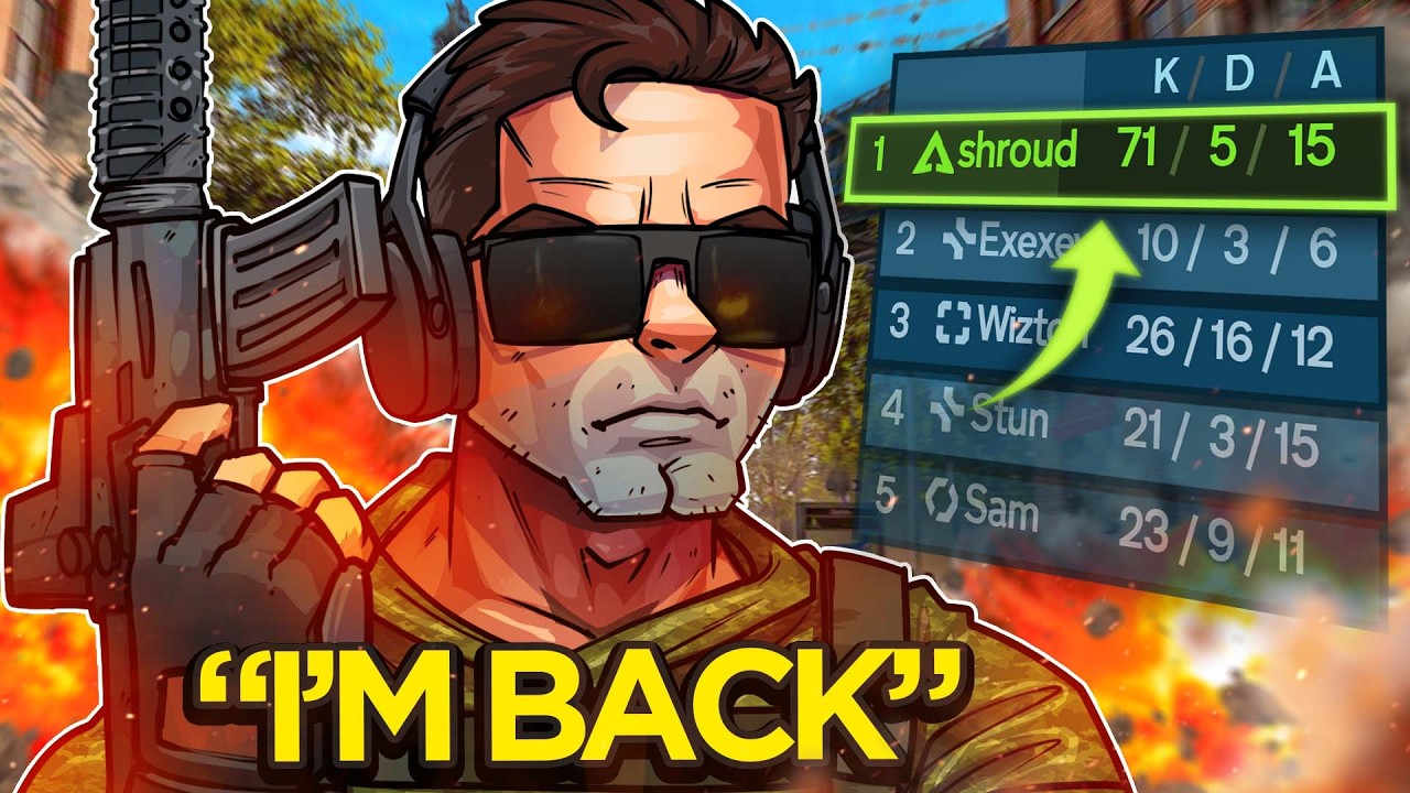 YouTube post by @shroud for Logitech G. Caption reads: 14 MINUTES OF SHROUD BEING A MENACE IN BATTLEFIELD....